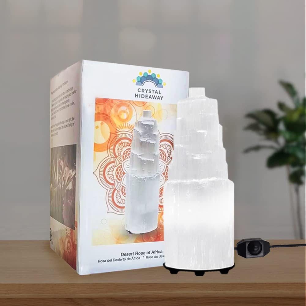 Selenite Crystal Lamp, (ETL Certified), Moroccan Natural Selenite with Switch Cord (Small 20cm)