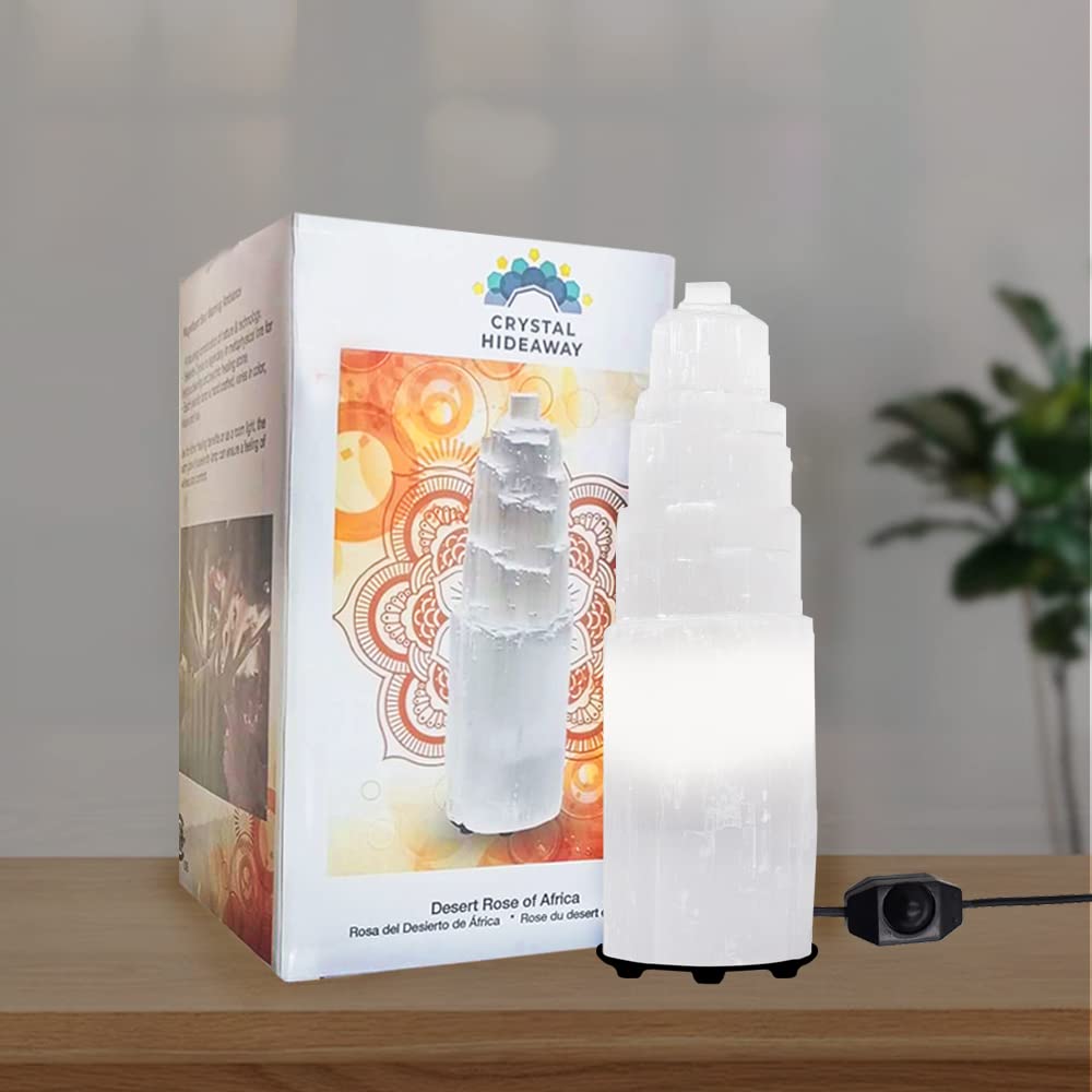 Selenite Crystal Lamp, (ETL Certified), Moroccan Natural Selenite with Switch Cord (Small 20cm)