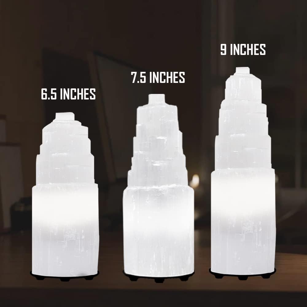 Selenite Crystal Lamp, (ETL Certified), Moroccan Natural Selenite with Switch Cord (Small 20cm)