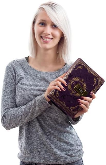 Vintage Leather Journal Notebook with Combination Lock, B6 Embossed Flower Secret Diary Ruled Lined Paper for Writing, Gift for Women Girls Children (Purple)
