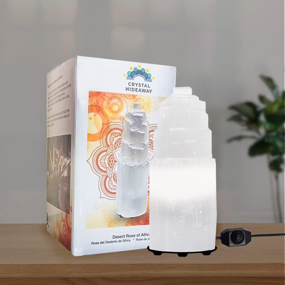 Selenite Crystal Lamp, (ETL Certified), Moroccan Natural Selenite with Switch Cord (Small 20cm)