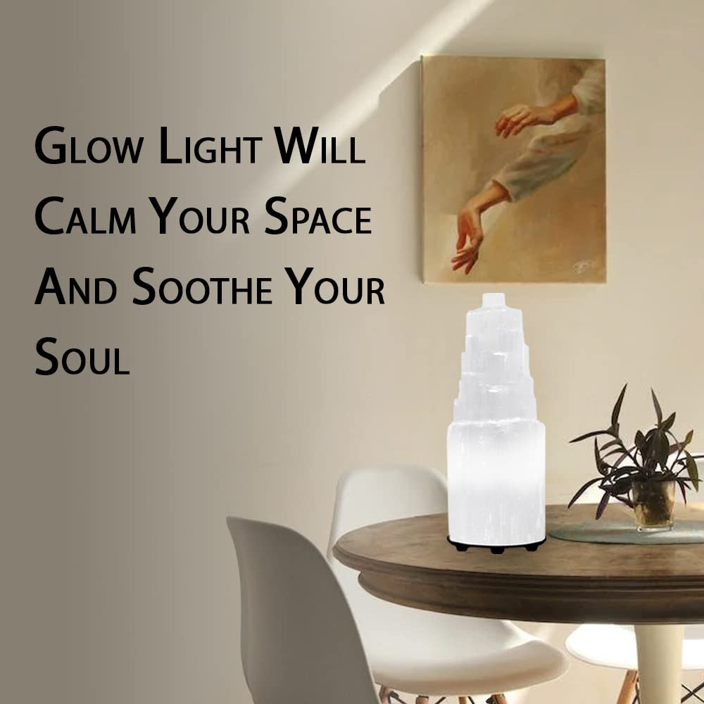 Selenite Crystal Lamp, (ETL Certified), Moroccan Natural Selenite with Switch Cord (Small 20cm)