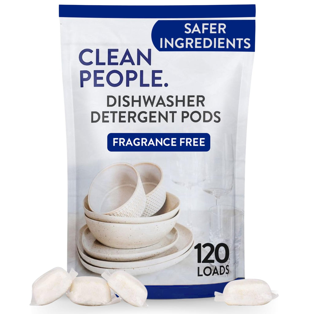 Clean People All Natural Dishwasher Pods - Cuts Grease & Rinses Sparkling Clean - Residue-Free - Phosphate Free Dishwashing Pods - Fragrance Free, 60 Pack