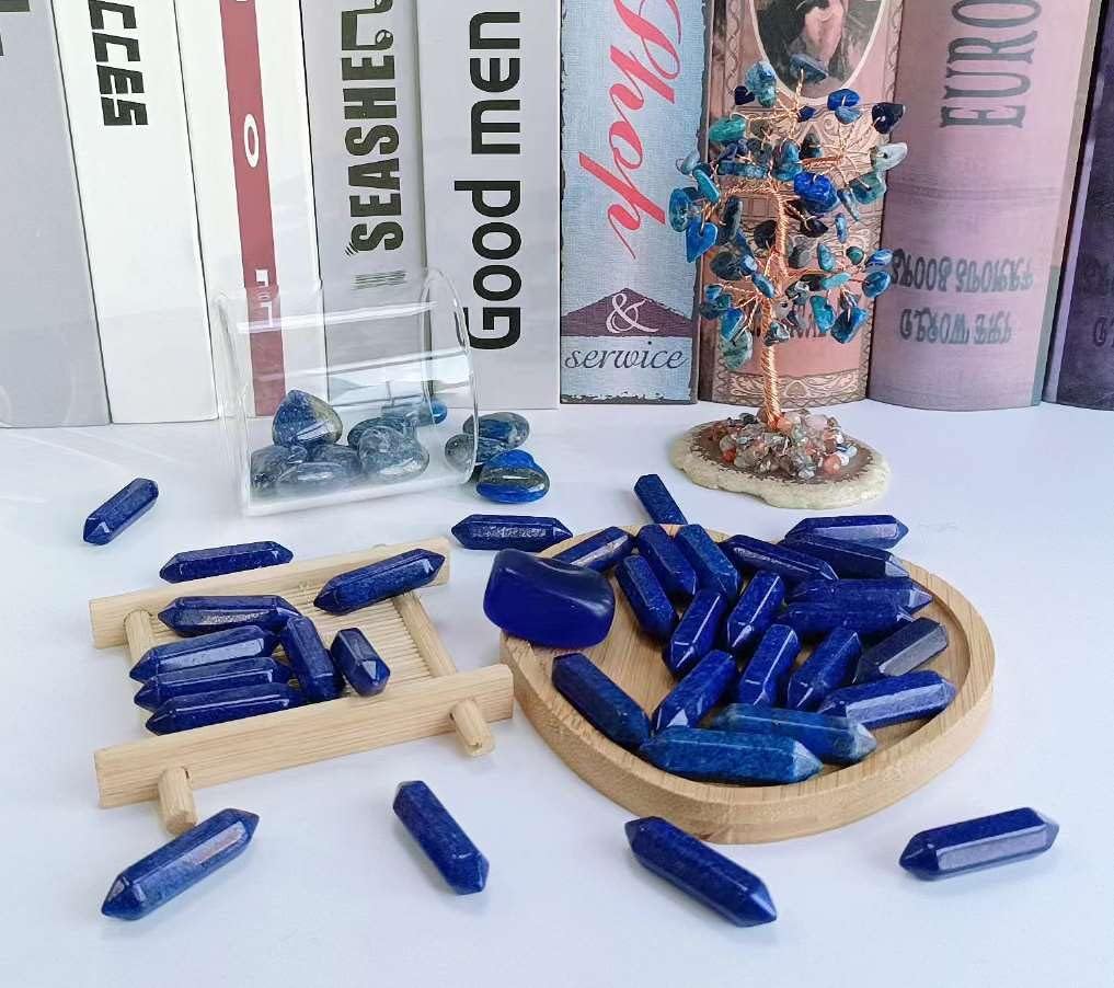 20PCS Lapis Lazuli Healing Crystals Wands Polished Natural Hexagonal Pointed Stones Reiki Energy Crystal Set Meditation Crystal Grid