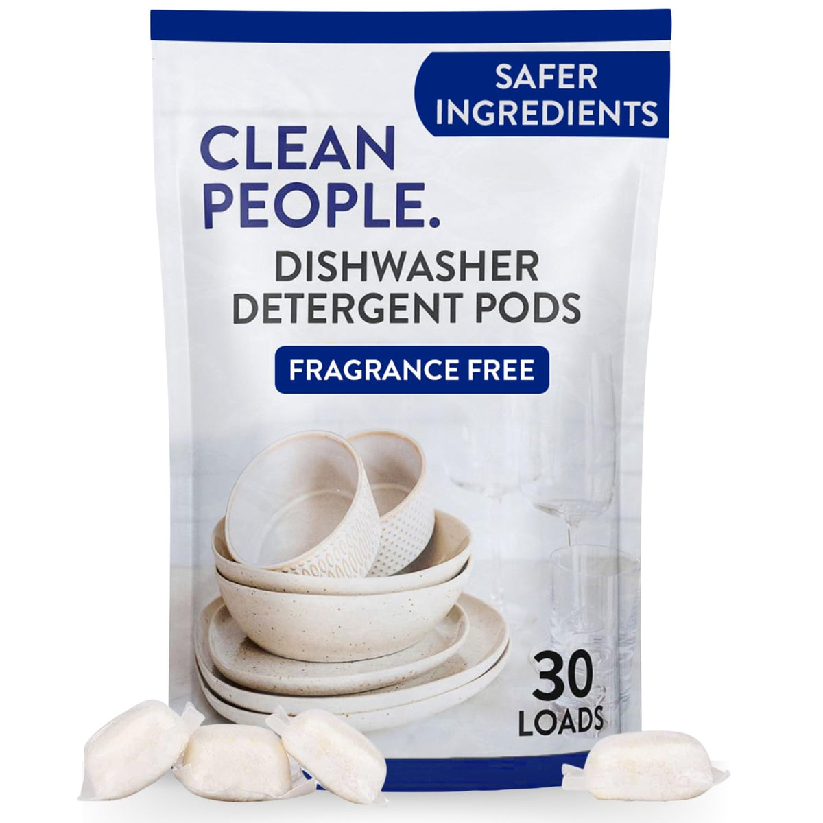Clean People All Natural Dishwasher Pods - Cuts Grease & Rinses Sparkling Clean - Residue-Free - Phosphate Free Dishwashing Pods - Fragrance Free, 60 Pack