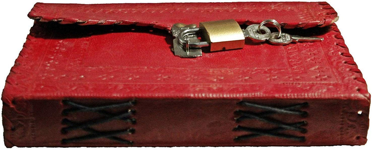 Leather Journal Large Writing Notebook - Handmade Leather Bound Vintage Journal For Women and Men with Lock And Key Gift For Art Sketchbook, Travel Diary And Notebooks To Write In 7 by 5 Inches (King Red)