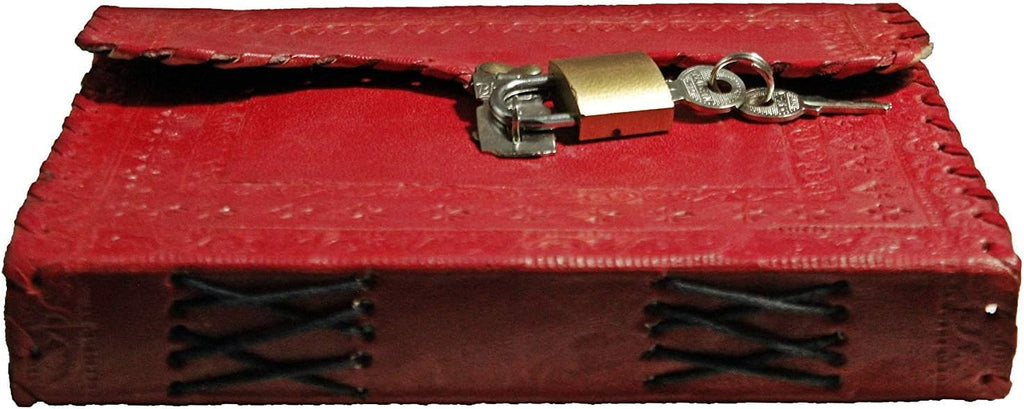 Leather Journal Large Writing Notebook - Handmade Leather Bound Vintage Journal For Women and Men with Lock And Key Gift For Art Sketchbook, Travel Diary And Notebooks To Write In 7 by 5 Inches (King Red)