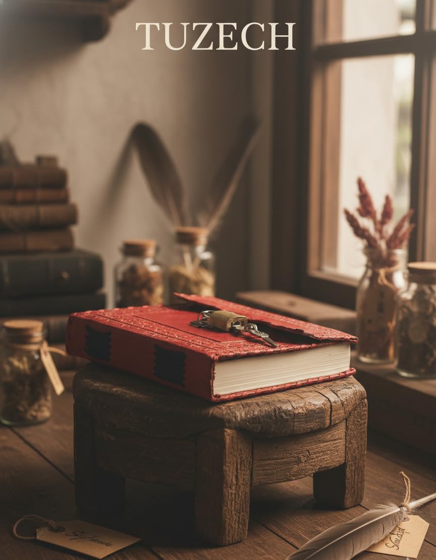 Leather Journal Large Writing Notebook - Handmade Leather Bound Vintage Journal For Women and Men with Lock And Key Gift For Art Sketchbook, Travel Diary And Notebooks To Write In 7 by 5 Inches (King Red)