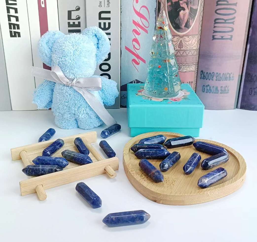 20PCS Lapis Lazuli Healing Crystals Wands Polished Natural Hexagonal Pointed Stones Reiki Energy Crystal Set Meditation Crystal Grid