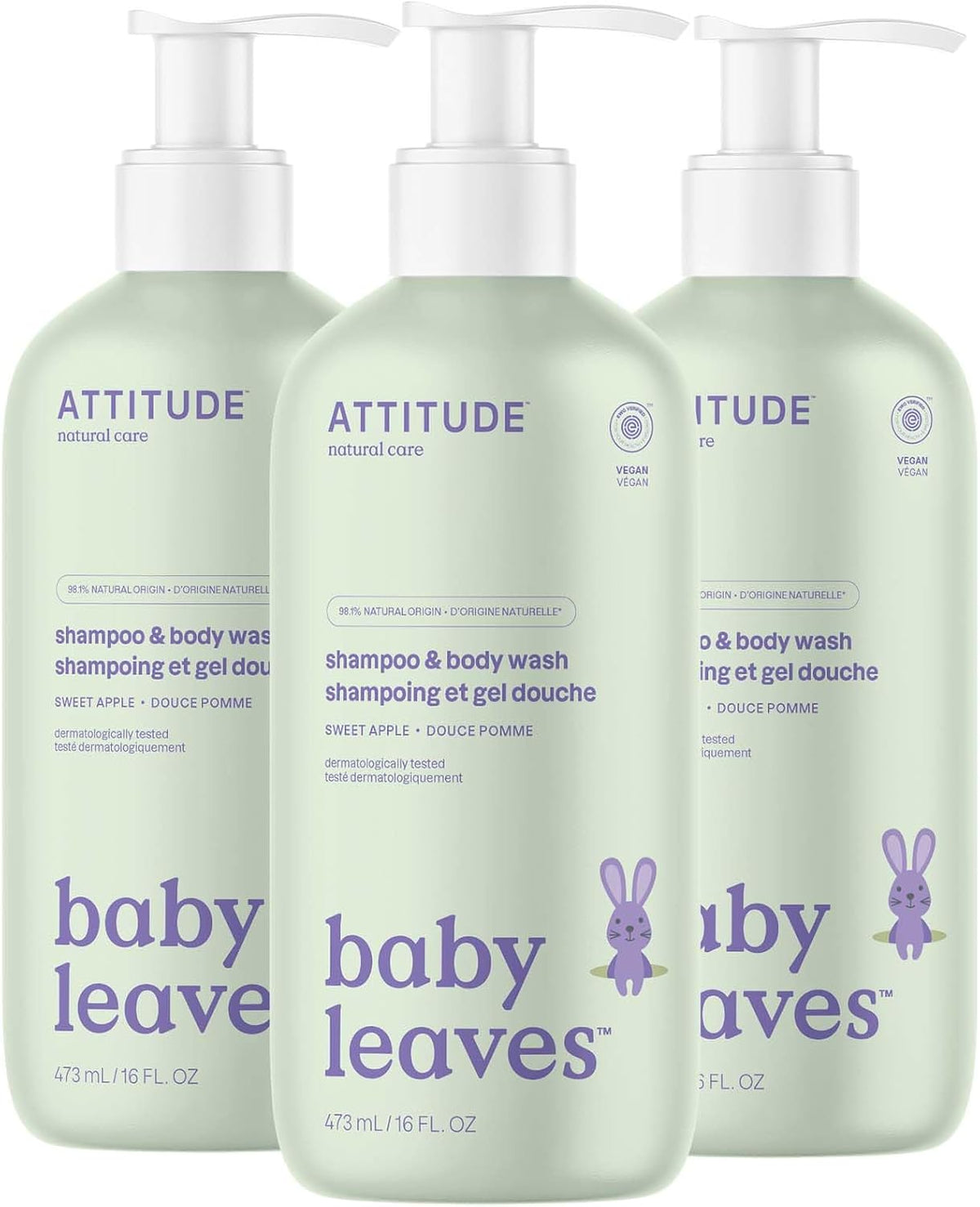 ATTITUDE Baby Shampoo, Body Wash & Soap 2-in-1, Unscented, 473 mL Proudly Canadian!