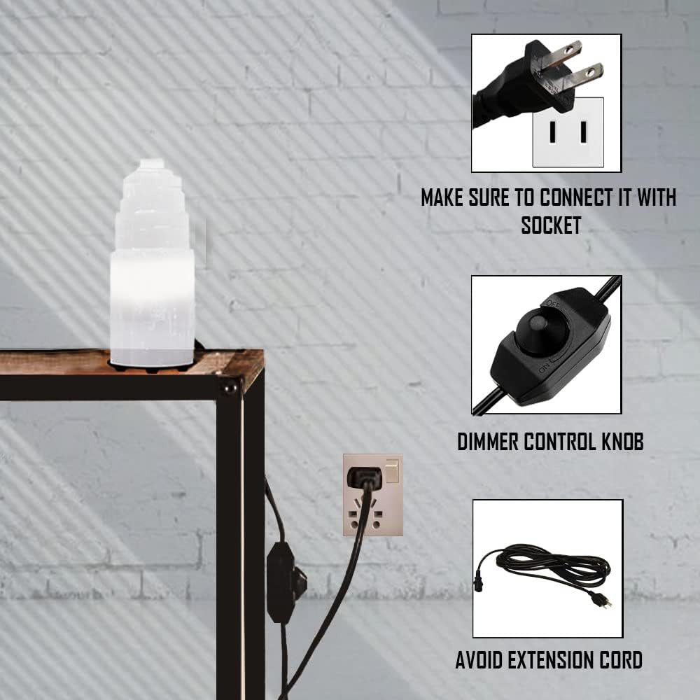 Selenite Crystal Lamp, (ETL Certified), Moroccan Natural Selenite with Switch Cord (Small 20cm)