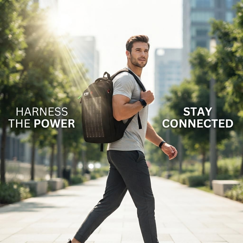 Solar Powered Hiking Backpack with USB Charging Port & LED Light, Waterproof Outdoor Travel Laptop Backpack with Solar Panel for Camping, Trekking & Adventure Gear