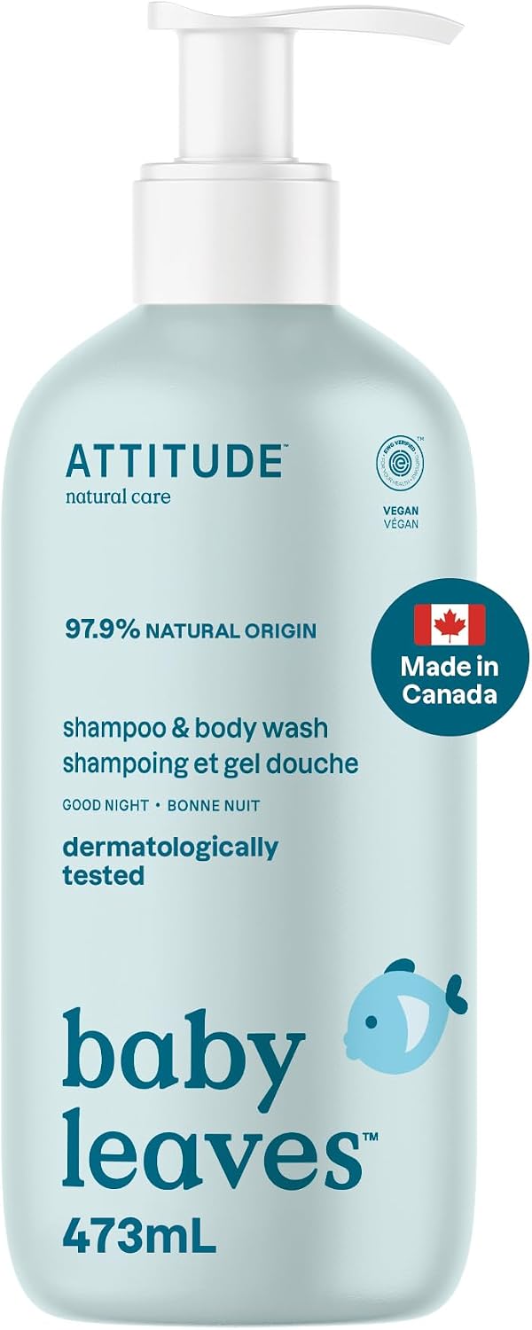 ATTITUDE Baby Shampoo, Body Wash & Soap 2-in-1, Unscented, 473 mL Proudly Canadian!