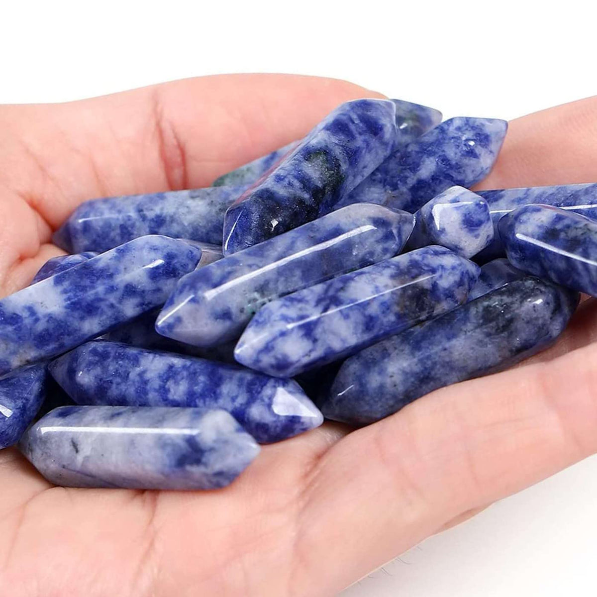 20PCS Lapis Lazuli Healing Crystals Wands Polished Natural Hexagonal Pointed Stones Reiki Energy Crystal Set Meditation Crystal Grid