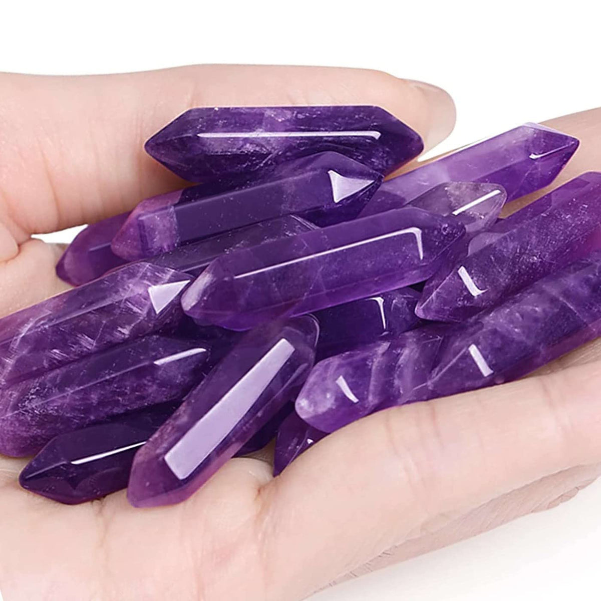 20PCS Lapis Lazuli Healing Crystals Wands Polished Natural Hexagonal Pointed Stones Reiki Energy Crystal Set Meditation Crystal Grid