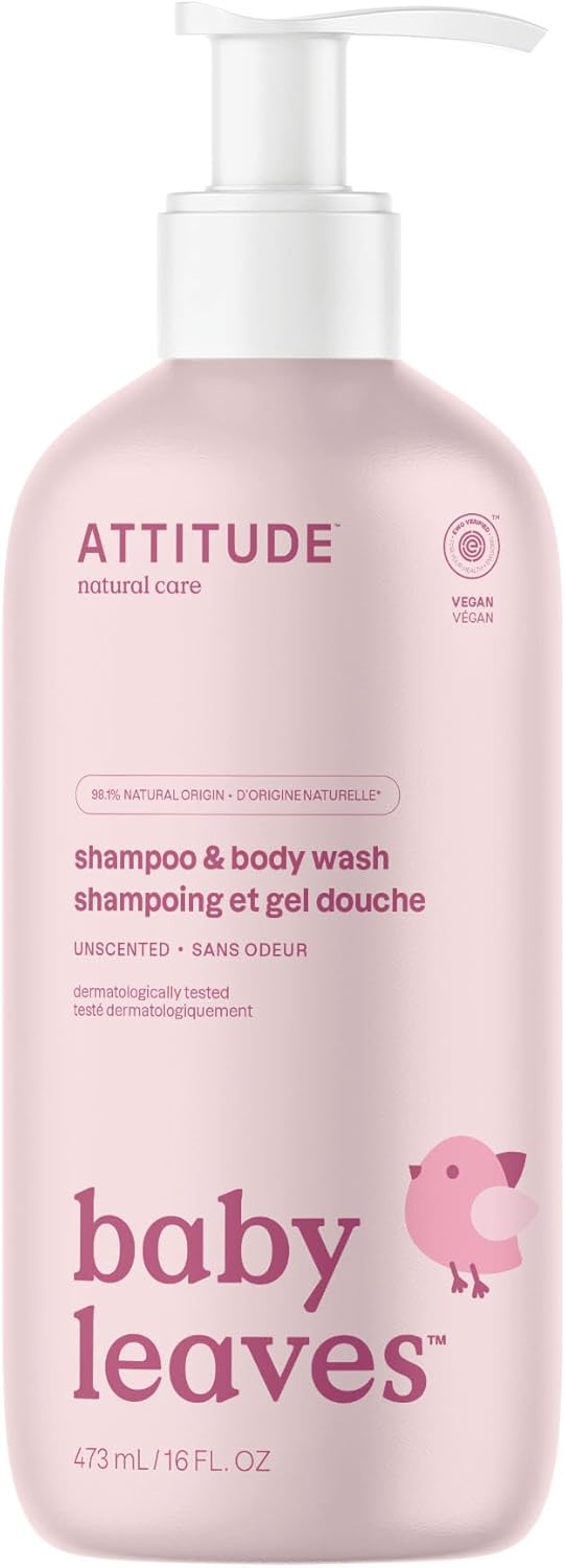 ATTITUDE Baby Shampoo, Body Wash & Soap 2-in-1, Unscented, 473 mL Proudly Canadian!