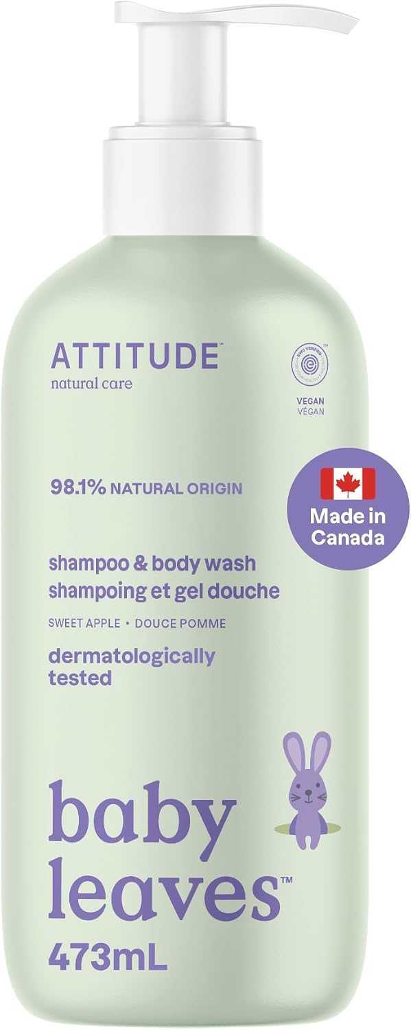 ATTITUDE Baby Shampoo, Body Wash & Soap 2-in-1, Unscented, 473 mL Proudly Canadian!