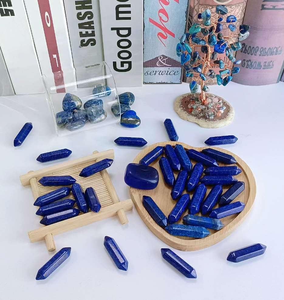 20PCS Lapis Lazuli Healing Crystals Wands Polished Natural Hexagonal Pointed Stones Reiki Energy Crystal Set Meditation Crystal Grid