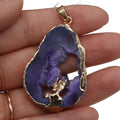 LE SKY Natural Irregular Geode Druzy Crystal Agate Pendants with Middle Crystal, 2 Pcs, Stone Agate, Crystal