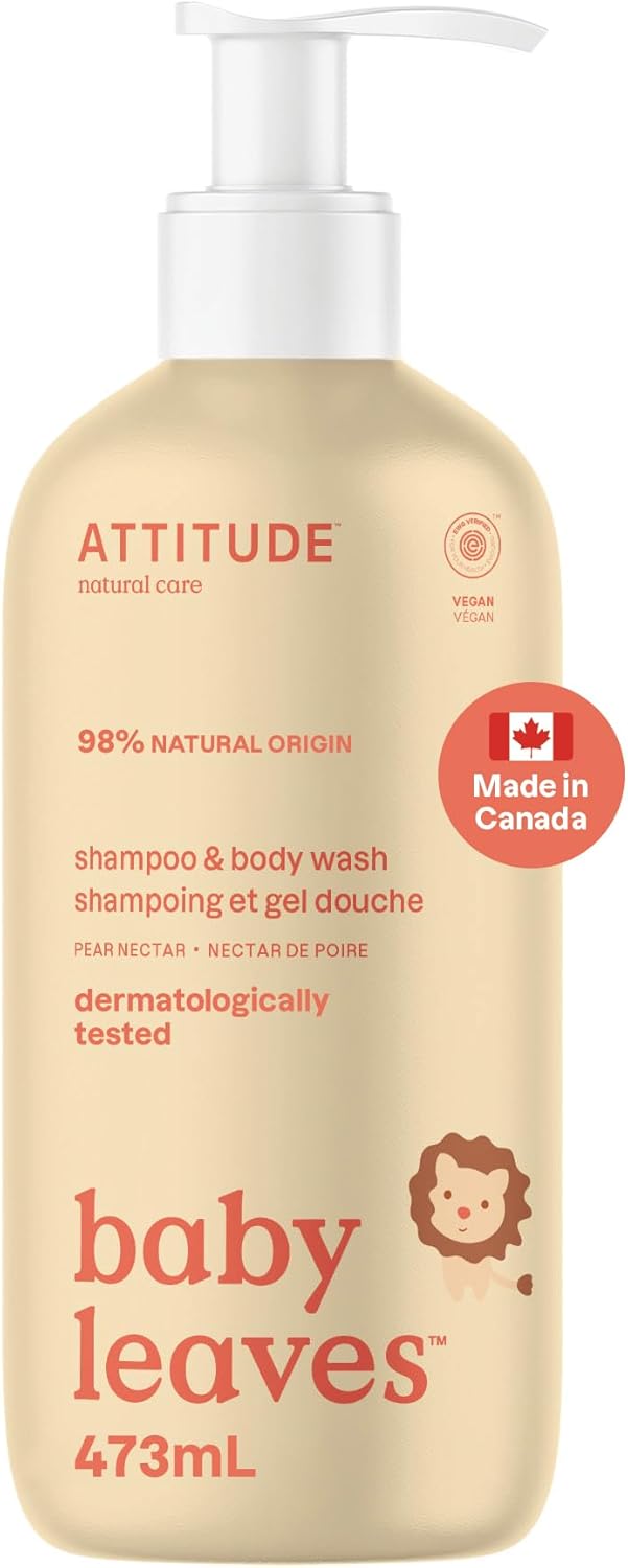 ATTITUDE Baby Shampoo, Body Wash & Soap 2-in-1, Unscented, 473 mL Proudly Canadian!