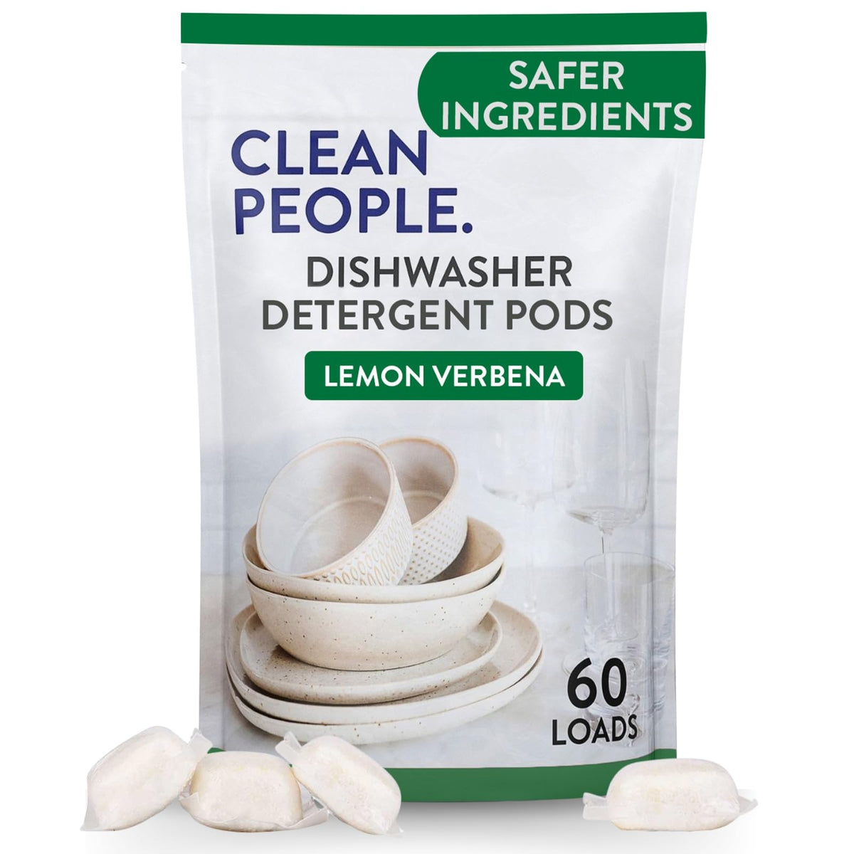 Clean People All Natural Dishwasher Pods - Cuts Grease & Rinses Sparkling Clean - Residue-Free - Phosphate Free Dishwashing Pods - Fragrance Free, 60 Pack