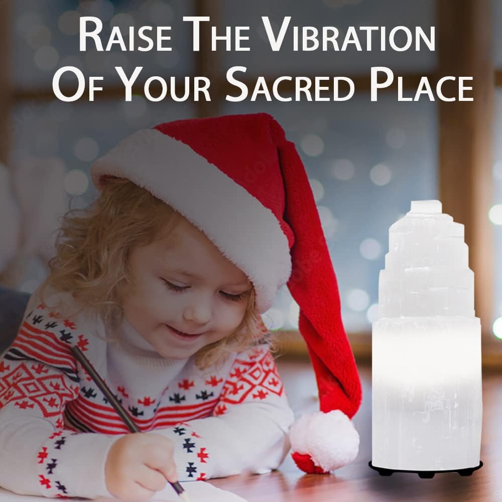 Selenite Crystal Lamp, (ETL Certified), Moroccan Natural Selenite with Switch Cord (Small 20cm)