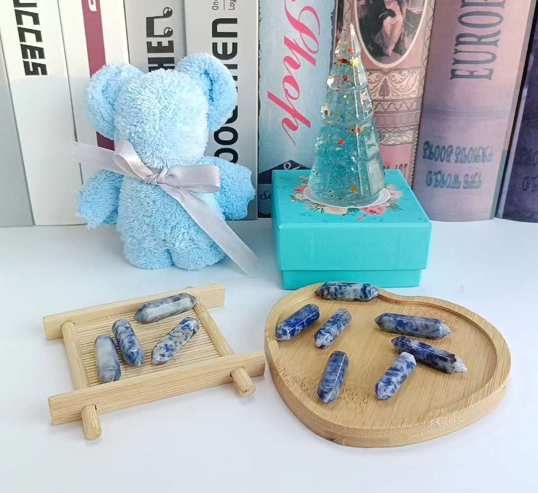 20PCS Lapis Lazuli Healing Crystals Wands Polished Natural Hexagonal Pointed Stones Reiki Energy Crystal Set Meditation Crystal Grid