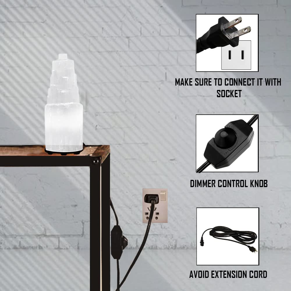 Selenite Crystal Lamp, (ETL Certified), Moroccan Natural Selenite with Switch Cord (Small 20cm)