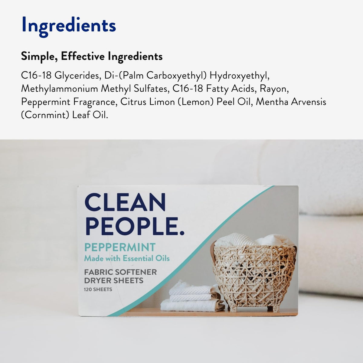The Clean People Fabric Softener Sheets - Dryer Sheets - Softens & Removes Static Cling - Vegan Laundry Softener With Essential Oils - Fresh Scent, 120 Pack