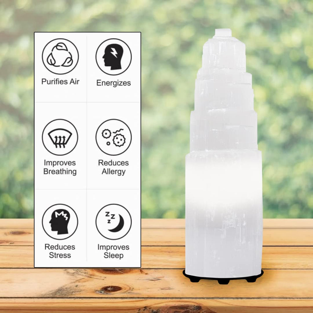 Selenite Crystal Lamp, (ETL Certified), Moroccan Natural Selenite with Switch Cord (Small 20cm)
