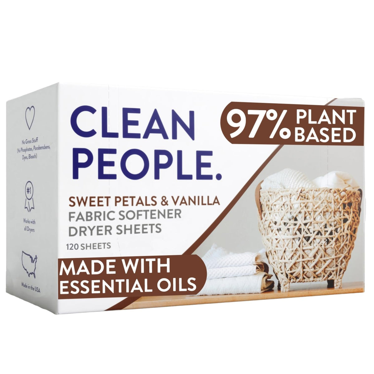 The Clean People Fabric Softener Sheets - Dryer Sheets - Softens & Removes Static Cling - Vegan Laundry Softener With Essential Oils - Fresh Scent, 120 Pack
