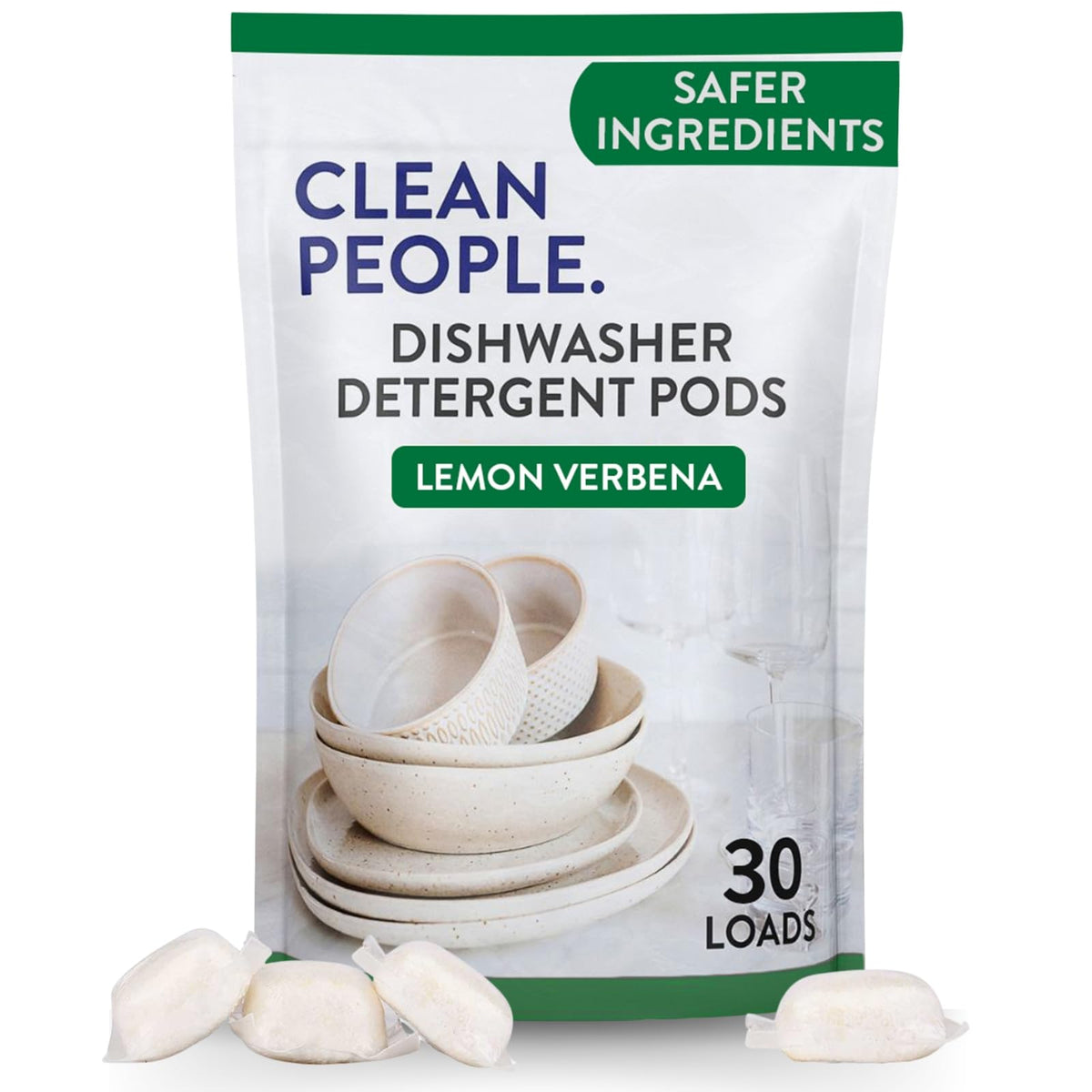 Clean People All Natural Dishwasher Pods - Cuts Grease & Rinses Sparkling Clean - Residue-Free - Phosphate Free Dishwashing Pods - Fragrance Free, 60 Pack