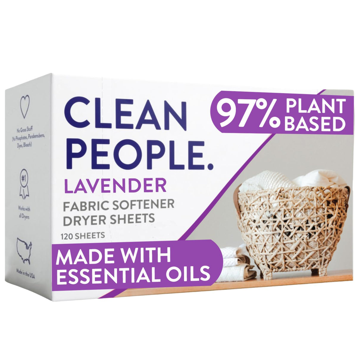 The Clean People Fabric Softener Sheets - Dryer Sheets - Softens & Removes Static Cling - Vegan Laundry Softener With Essential Oils - Fresh Scent, 120 Pack