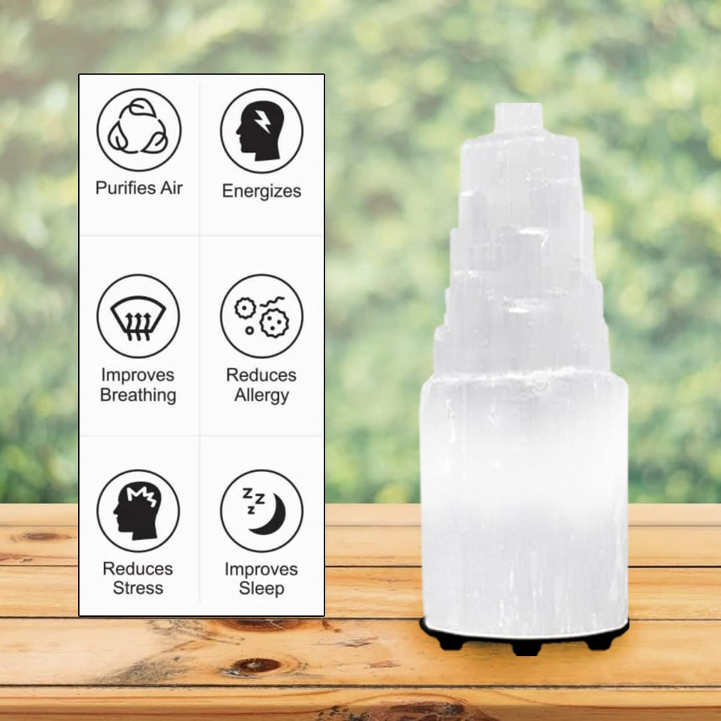 Selenite Crystal Lamp, (ETL Certified), Moroccan Natural Selenite with Switch Cord (Small 20cm)