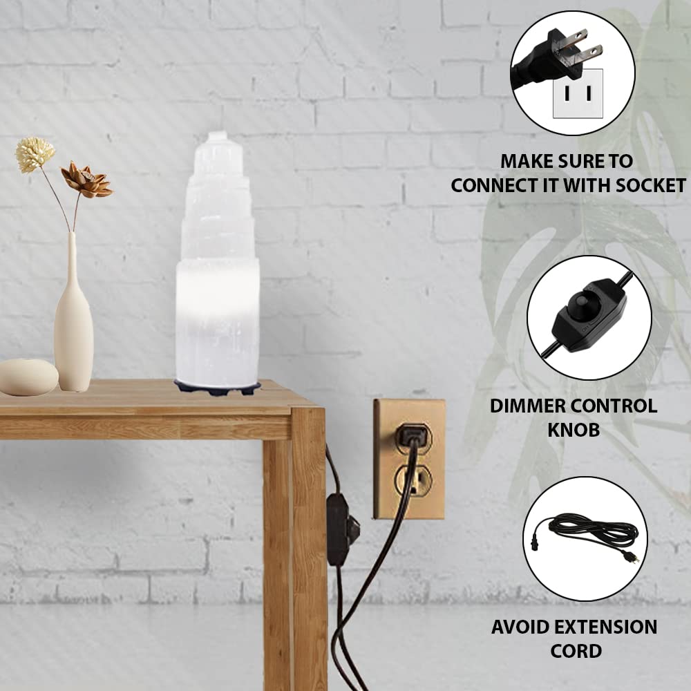 Selenite Crystal Lamp, (ETL Certified), Moroccan Natural Selenite with Switch Cord (Small 20cm)