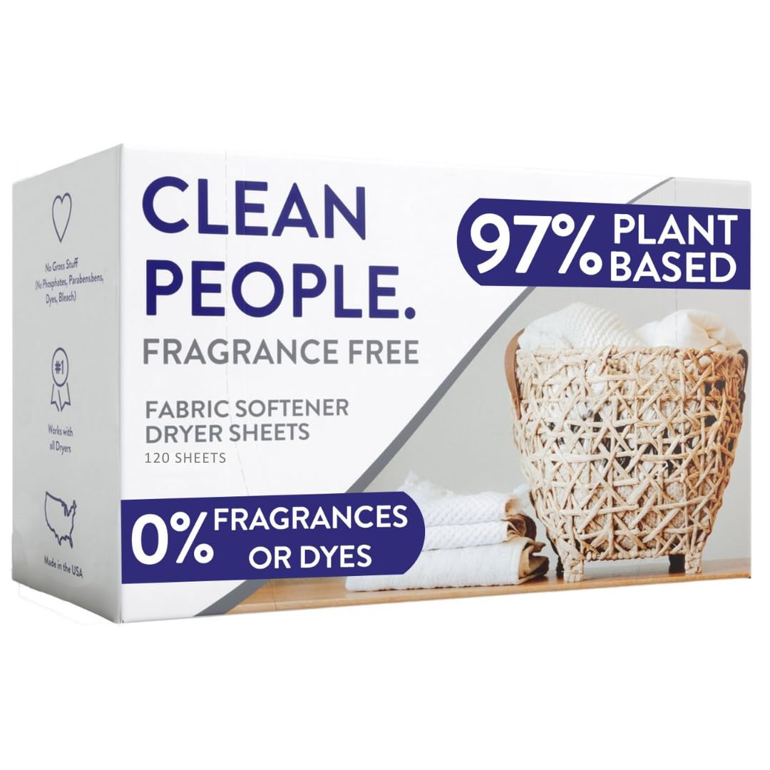 The Clean People Fabric Softener Sheets - Dryer Sheets - Softens & Removes Static Cling - Vegan Laundry Softener With Essential Oils - Fresh Scent, 120 Pack