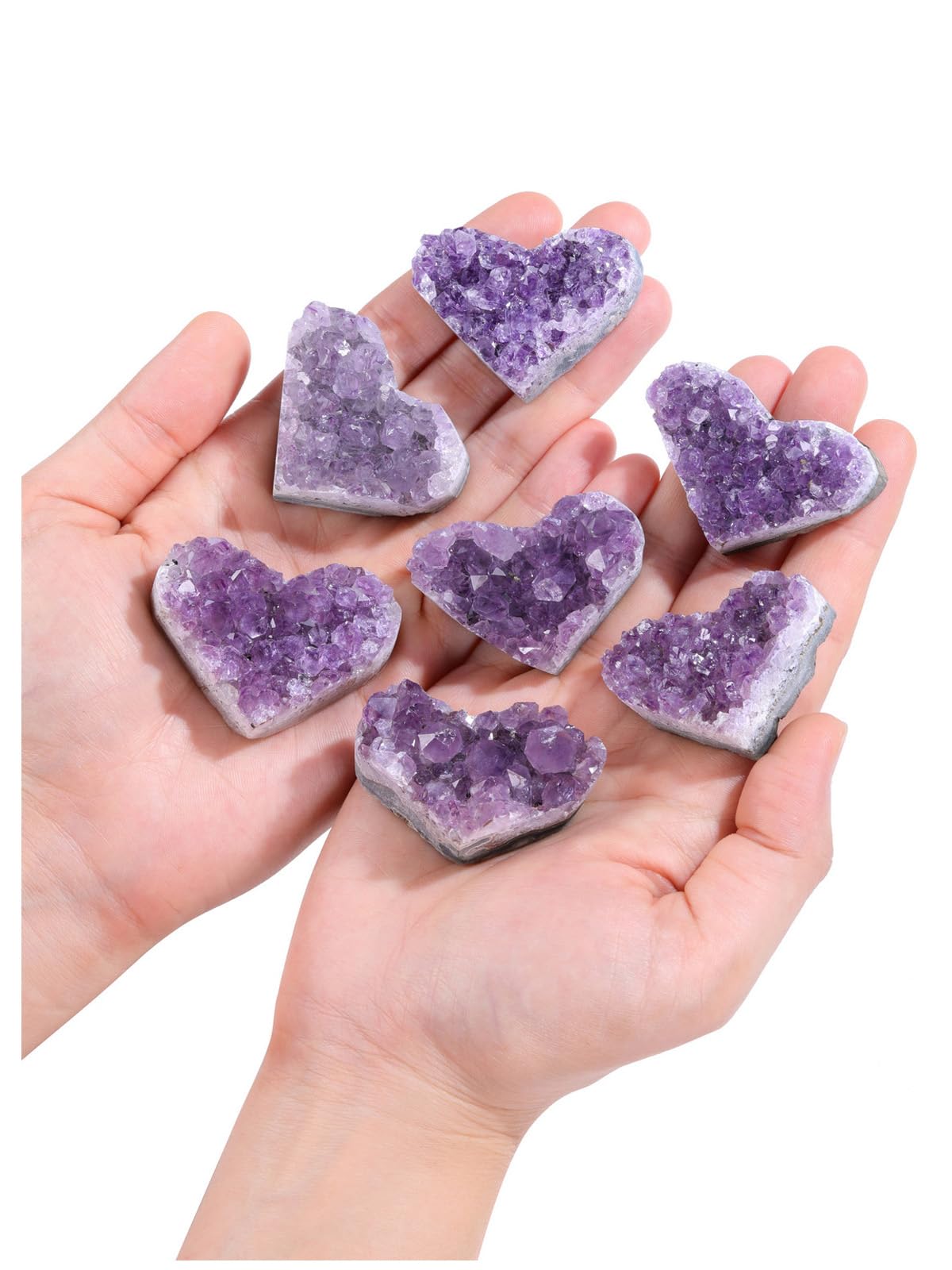 Jovivi Natural Raw Amethyst Heart Crystal Cluster Quartz Druzy, Medium
