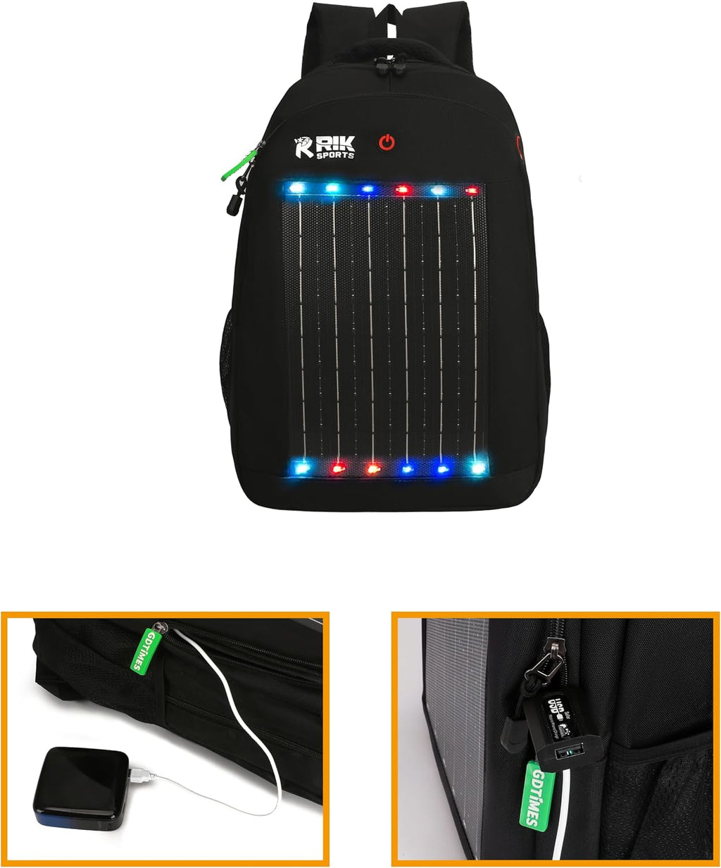 Solar Powered Hiking Backpack with USB Charging Port & LED Light, Waterproof Outdoor Travel Laptop Backpack with Solar Panel for Camping, Trekking & Adventure Gear