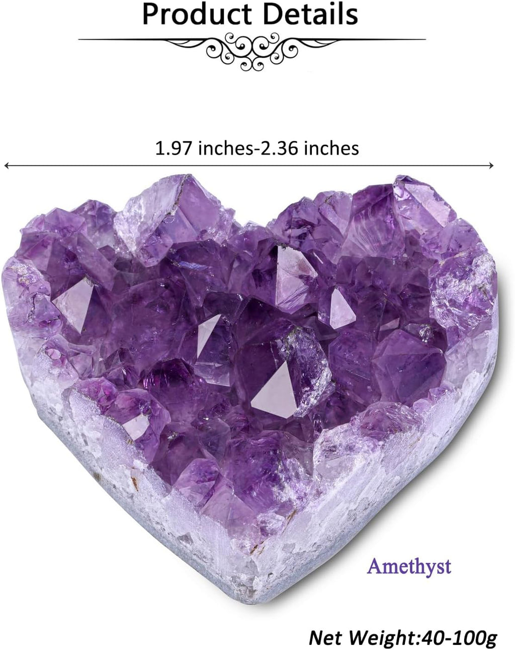 Jovivi Natural Raw Amethyst Heart Crystal Cluster Quartz Druzy, Medium