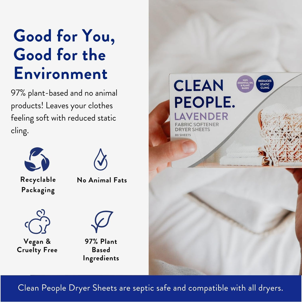 The Clean People Fabric Softener Sheets - Dryer Sheets - Softens & Removes Static Cling - Vegan Laundry Softener With Essential Oils - Fresh Scent, 120 Pack