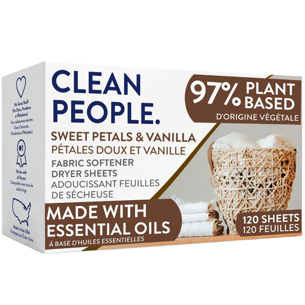 The Clean People Fabric Softener Sheets - Dryer Sheets - Softens & Removes Static Cling - Vegan Laundry Softener With Essential Oils - Fresh Scent, 120 Pack