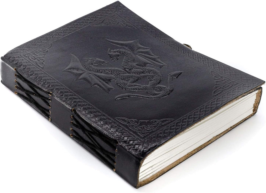 Handmade Leather Double Dragon Journal/Writing Notebook Diary/Bound Daily Notepad for Men & Women Unlined Paper Medium, Writing pad Gift for Artist, Sketch (8 x 6, Black)