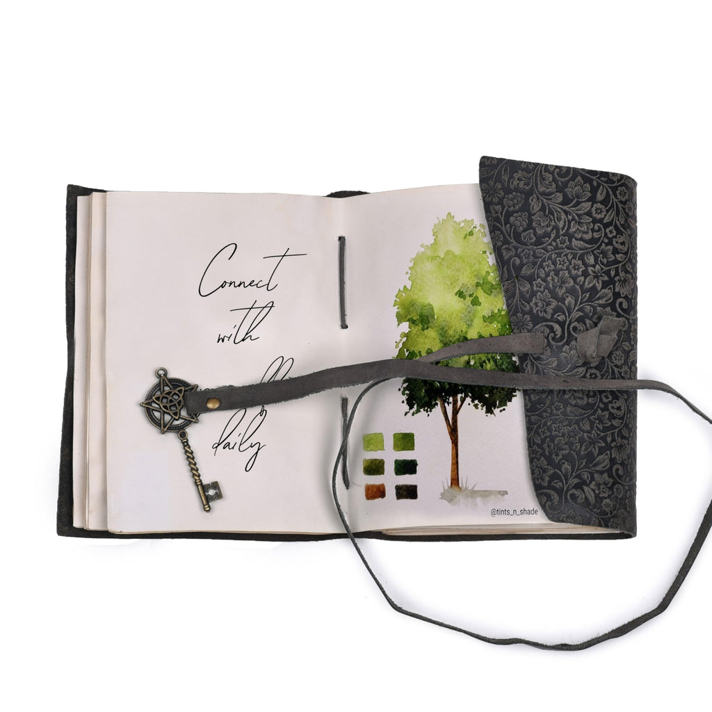 LEATHER VILLAGE Wiccan Journal Floral Pentagram, Green 7x5