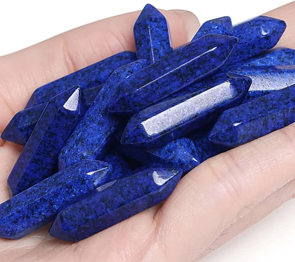20PCS Lapis Lazuli Healing Crystals Wands Polished Natural Hexagonal Pointed Stones Reiki Energy Crystal Set Meditation Crystal Grid