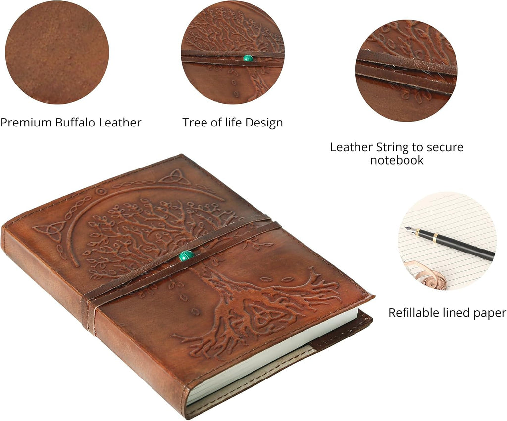 Leather Journal Refillable Lined Paper Tree of Life Handmade Leather Journal/Writing Notebook Diary/Bound Daily Notepad for Men & Women Medium, Writing pad for Artist, Sketch