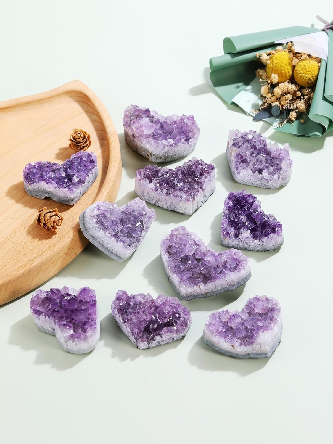 Jovivi Natural Raw Amethyst Heart Crystal Cluster Quartz Druzy, Medium
