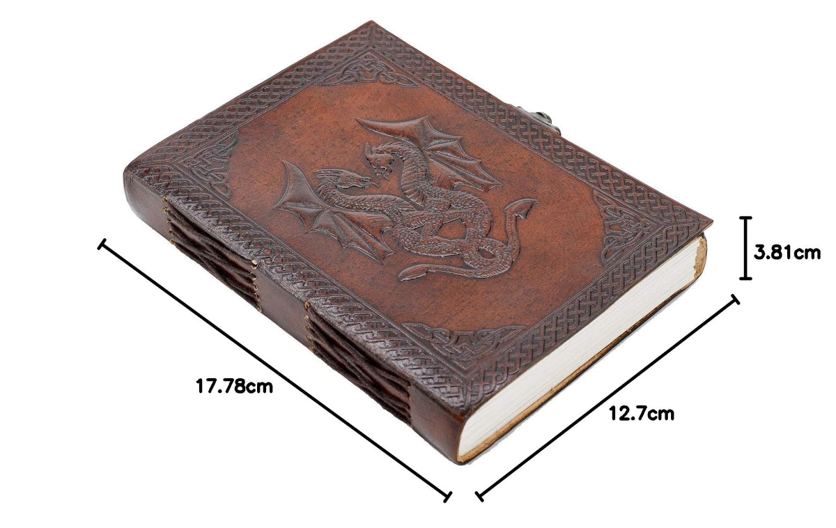 Handmade Leather Double Dragon Journal/Writing Notebook Diary/Bound Daily Notepad for Men & Women Unlined Paper Medium, Writing pad Gift for Artist, Sketch (8 x 6, Black)