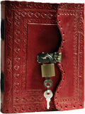 Leather Journal Large Writing Notebook - Handmade Leather Bound Vintage Journal For Women and Men with Lock And Key Gift For Art Sketchbook, Travel Diary And Notebooks To Write In 7 by 5 Inches (King Red)