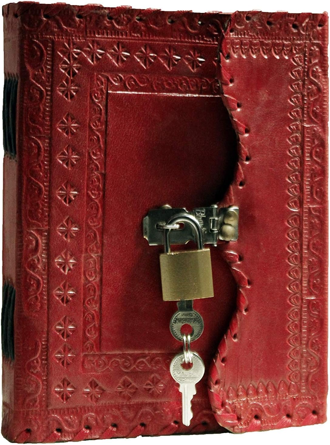 Leather Journal Large Writing Notebook - Handmade Leather Bound Vintage Journal For Women and Men with Lock And Key Gift For Art Sketchbook, Travel Diary And Notebooks To Write In 7 by 5 Inches (King Red)