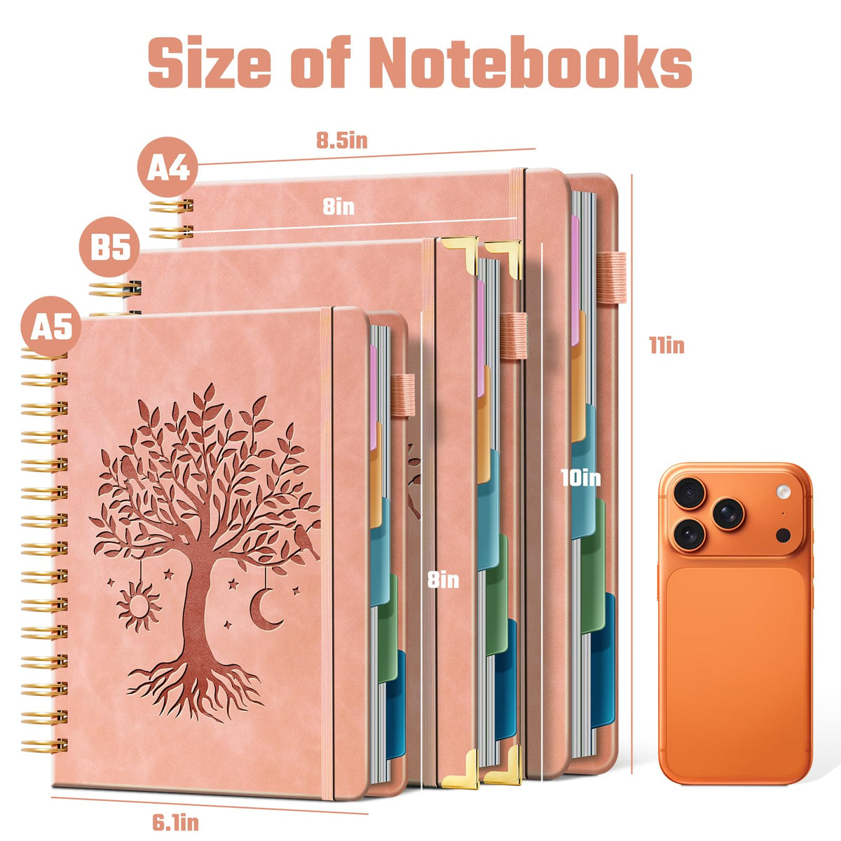 Ovesmusl Hardcover Spiral Notebook 8.5" x 11" with 5 Removable Dividers 300 Pages Leather 5 Subject Notebook College Ruled 100GSM Large Spiral Notebooks for Work Thick Lined Journal for Women, Green